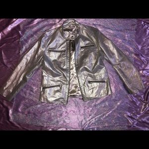 chico's pewter silver leather jacket size 2